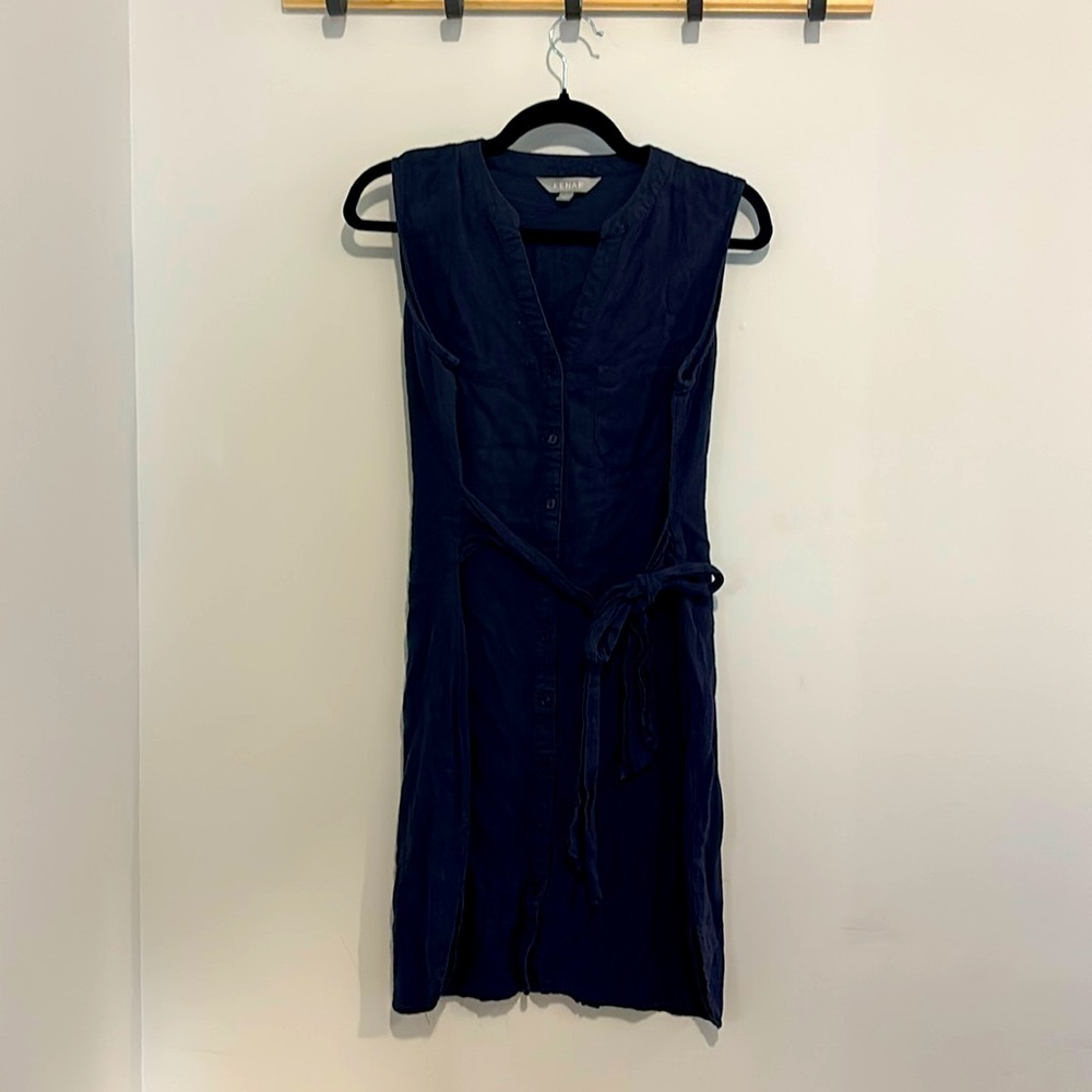 Navy blue linen dress